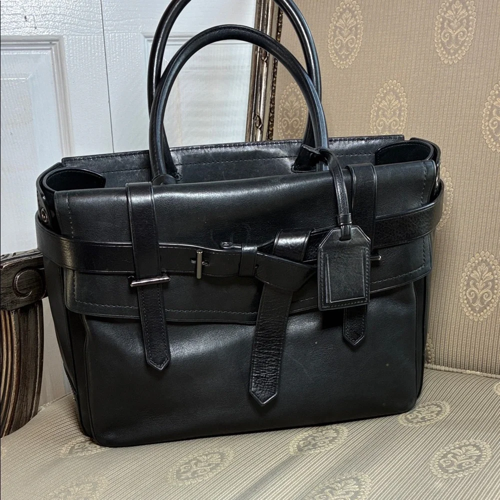 Reed Krakoff Black Leather Structured Briefcase Tote